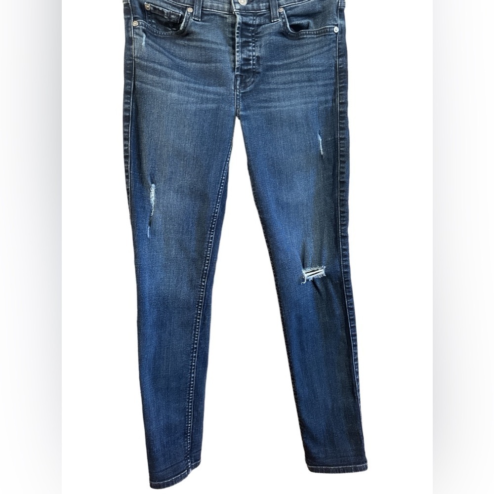 7 For All Mankind Blue Josefina Skinny Boyfriend Distressed Mid Rise Denim Jeans